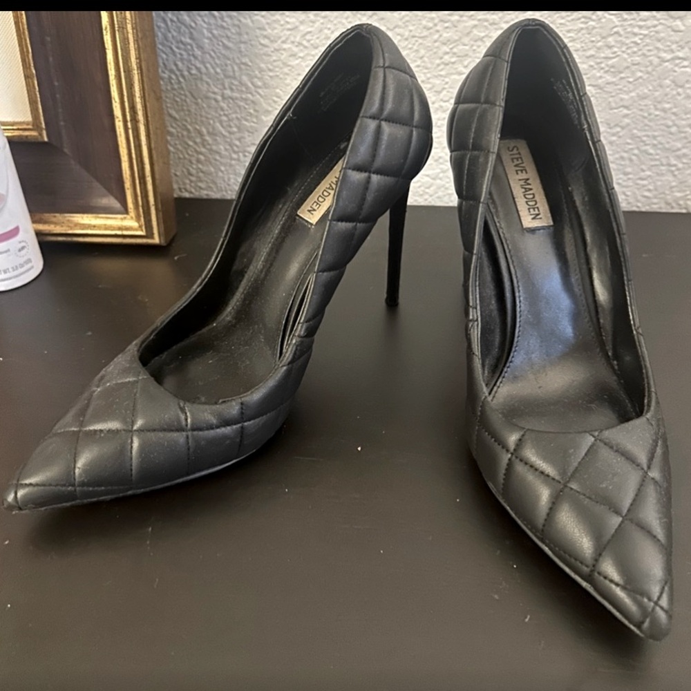 STEVE MADDEN Vala Multi Quilted Black Heels Pumps Stilettos